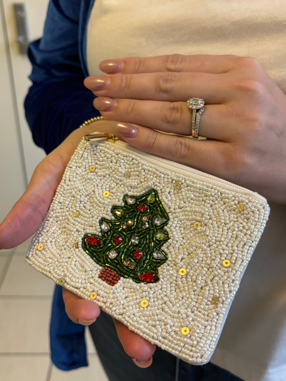 Christmas Tree Beaded Mini Wallet