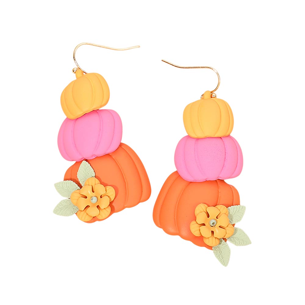 Polymer Clay Triple Stacked Pumpkin Drop Earrings