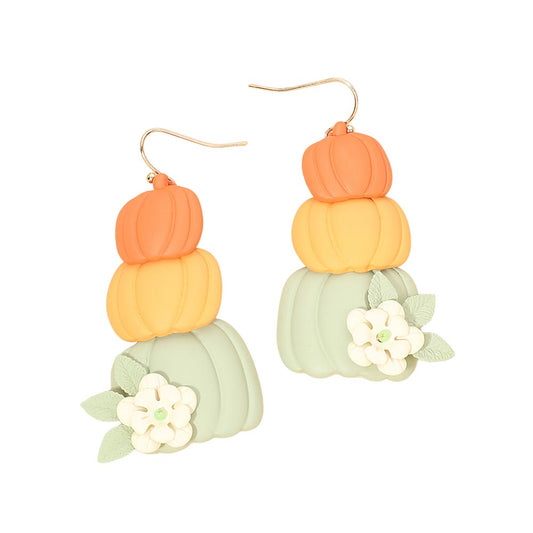 Polymer Clay Triple Stacked Pumpkin Drop Earrings
