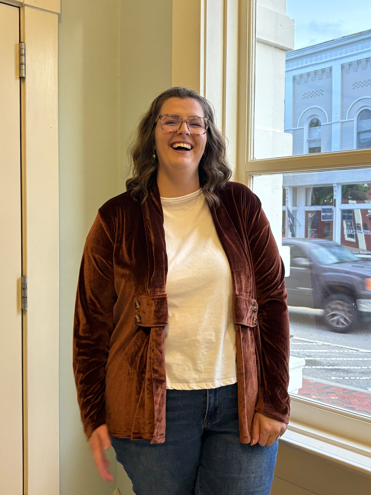 Velvet Open Front Cardigan