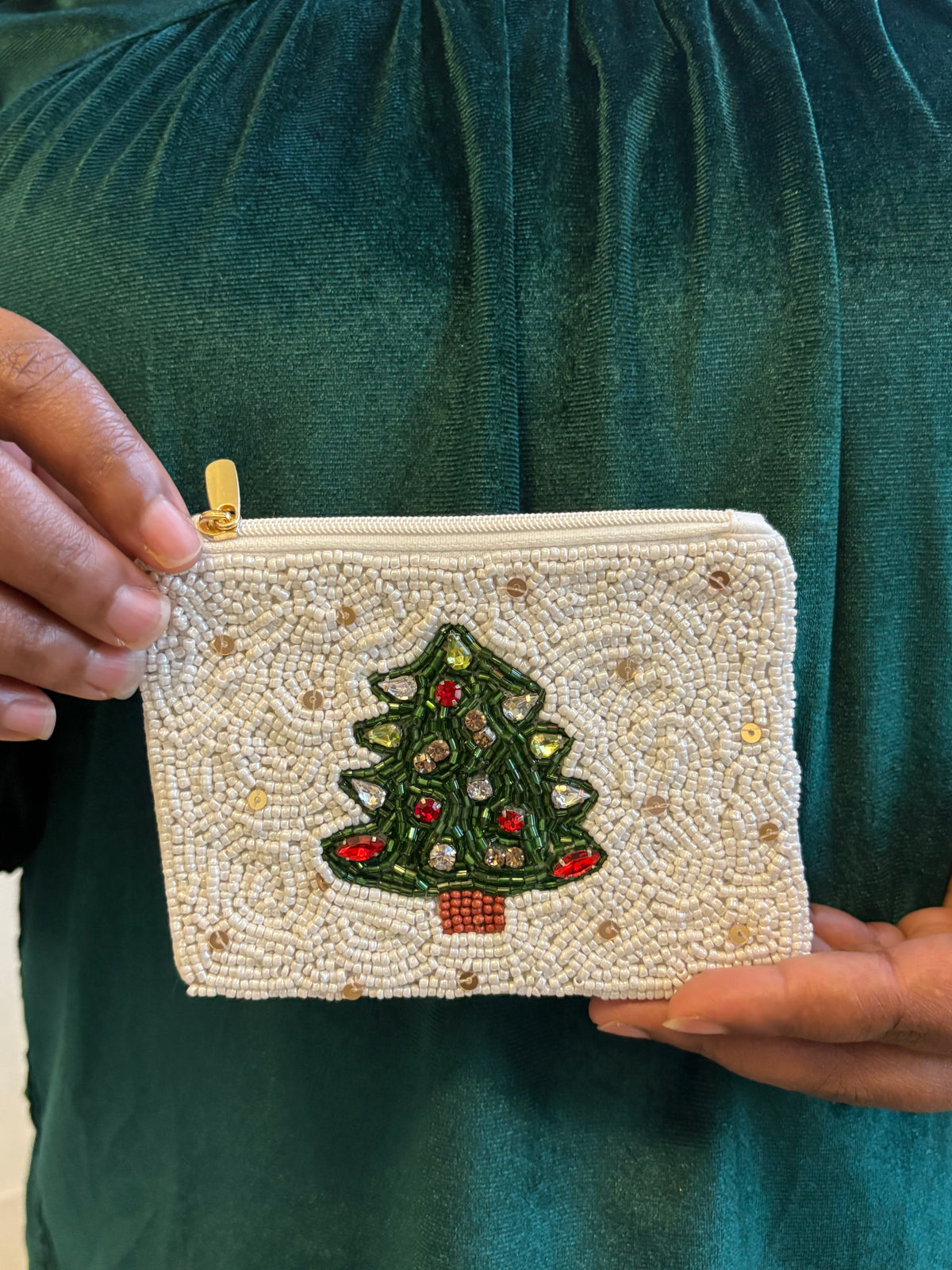 Christmas Tree Beaded Mini Wallet