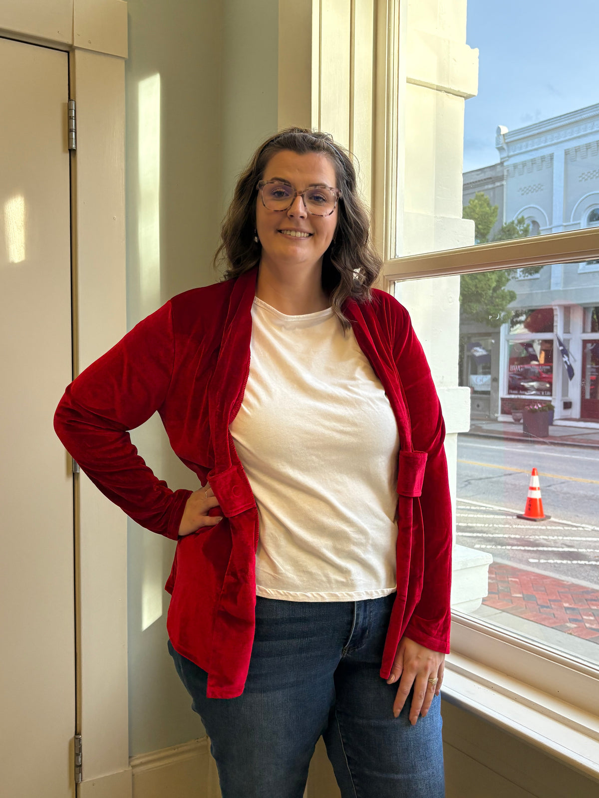 Velvet Open Front Cardigan