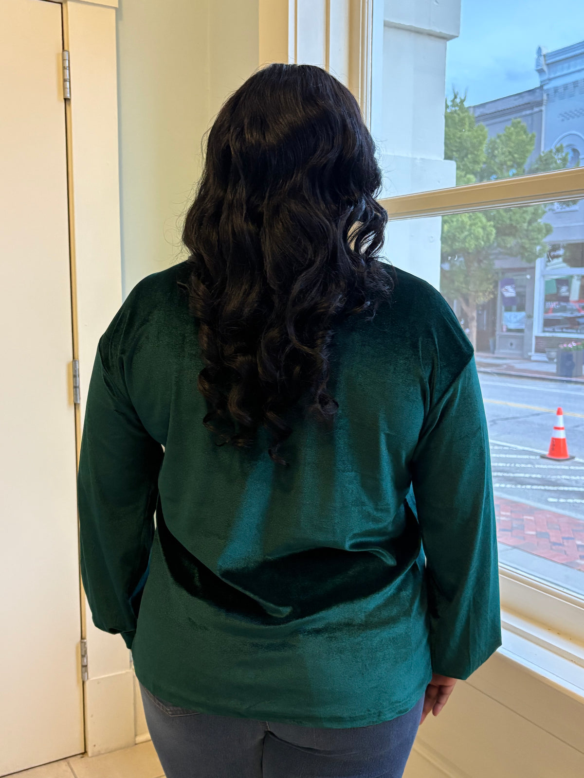 Velvet Lace Detail V-Neck Blouse