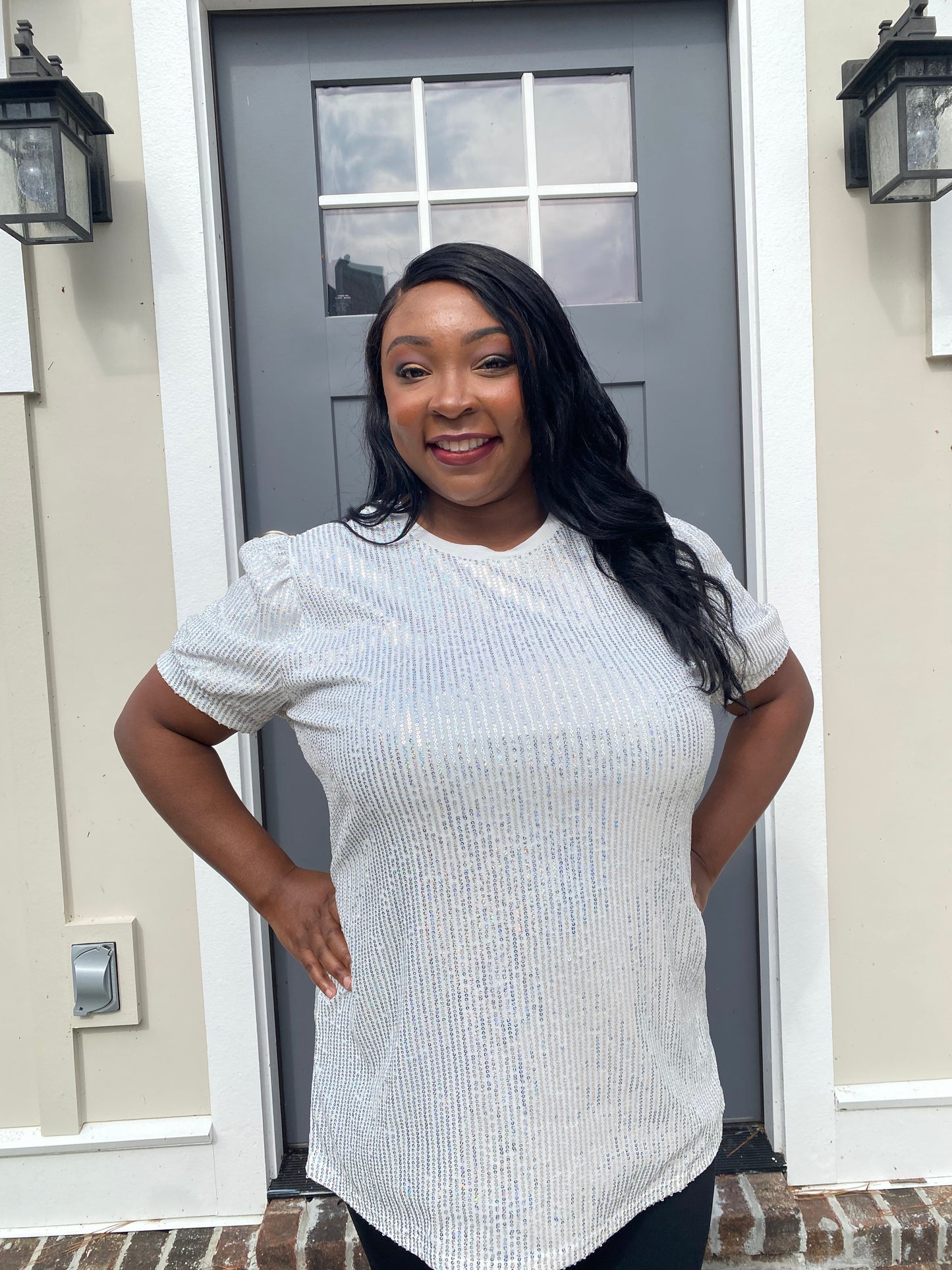 Sequin Half-Sleeve Blouse