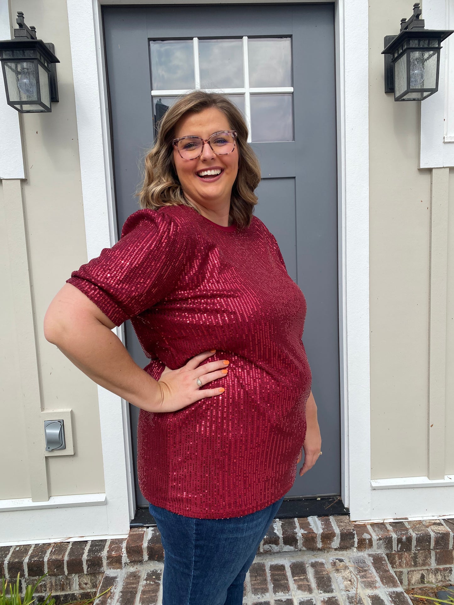 Sequin Half-Sleeve Blouse