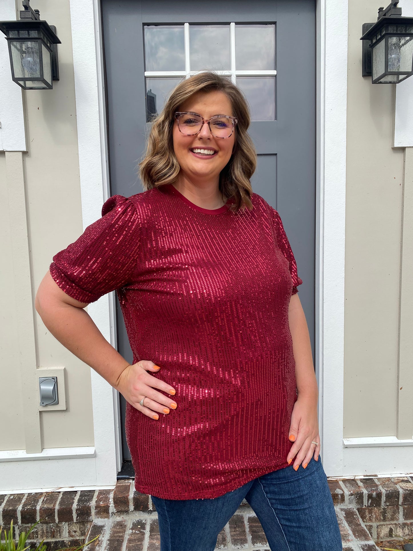 Sequin Half-Sleeve Blouse
